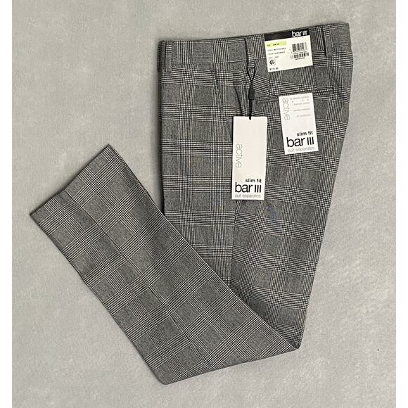 Bar III Suit Separates Men's 30x30 Dress Pants Slim Fit Black/White Plaid NEW